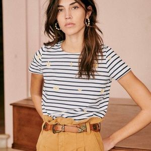 Sézane: T-shirt Evan, embroidered ecru/navy organic cotton